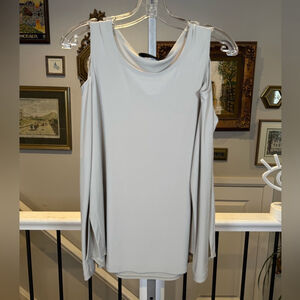 Sympli Nu-glimpse Cold Shoulder Tunic LongSleeve Size 8 NWT Oatmeal Jersey flaws